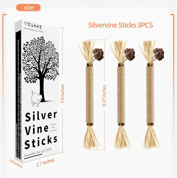 3 Pack Silvervine Sticks Cat Toys, 100% Natural Kitten Teething Chew Toys, Catnip Toys for Kittens & Cats, Cat Approved Gift, Protects Furniture6