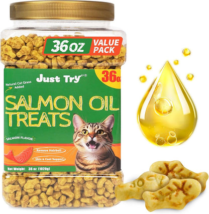 Just Try Cat Treats for Indoor Cats Hairball Control Natural Salmon Healthy Cat Grass Treats Kitten Snacks Training Biscuits Catnip for Cats Dental Care 13.4 OZ11
