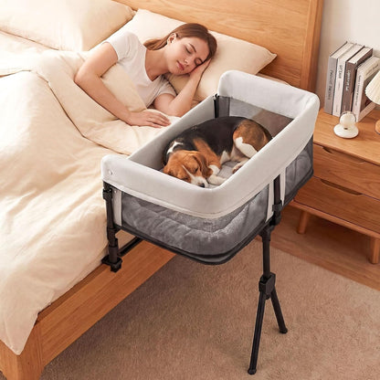 Bedside Dog Bed, Adjustable to Human Bed Height, 11-Inch Guardrail, Foldable & Portable Pet Bed Attachment, Improves Owner'S Sleep Quality, for Small Size Dogs (<40 LBS) & All Cats1