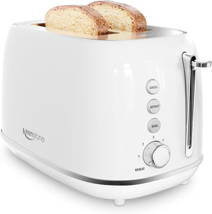 2 Slice Toaster, Retro Stainless Steel Kitchen Essentials, White | Retro Kitchen Decor, 18/8 Food-Grade Steel, 1.5” Slots & 6 Browning Levels, Bagel/ Defrost/ Reheat, Removable Crumb Tray1
