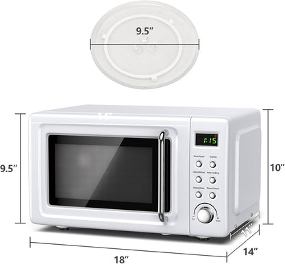 0.7Cu.Ft Retro Small Microwave Oven, 700W Compact Countertop Microwave with 5 Power Levels, Auto Cooking Menus, Glass Turntable, Child Lock & Glass Turntable for Apartment, Dorm (White)7