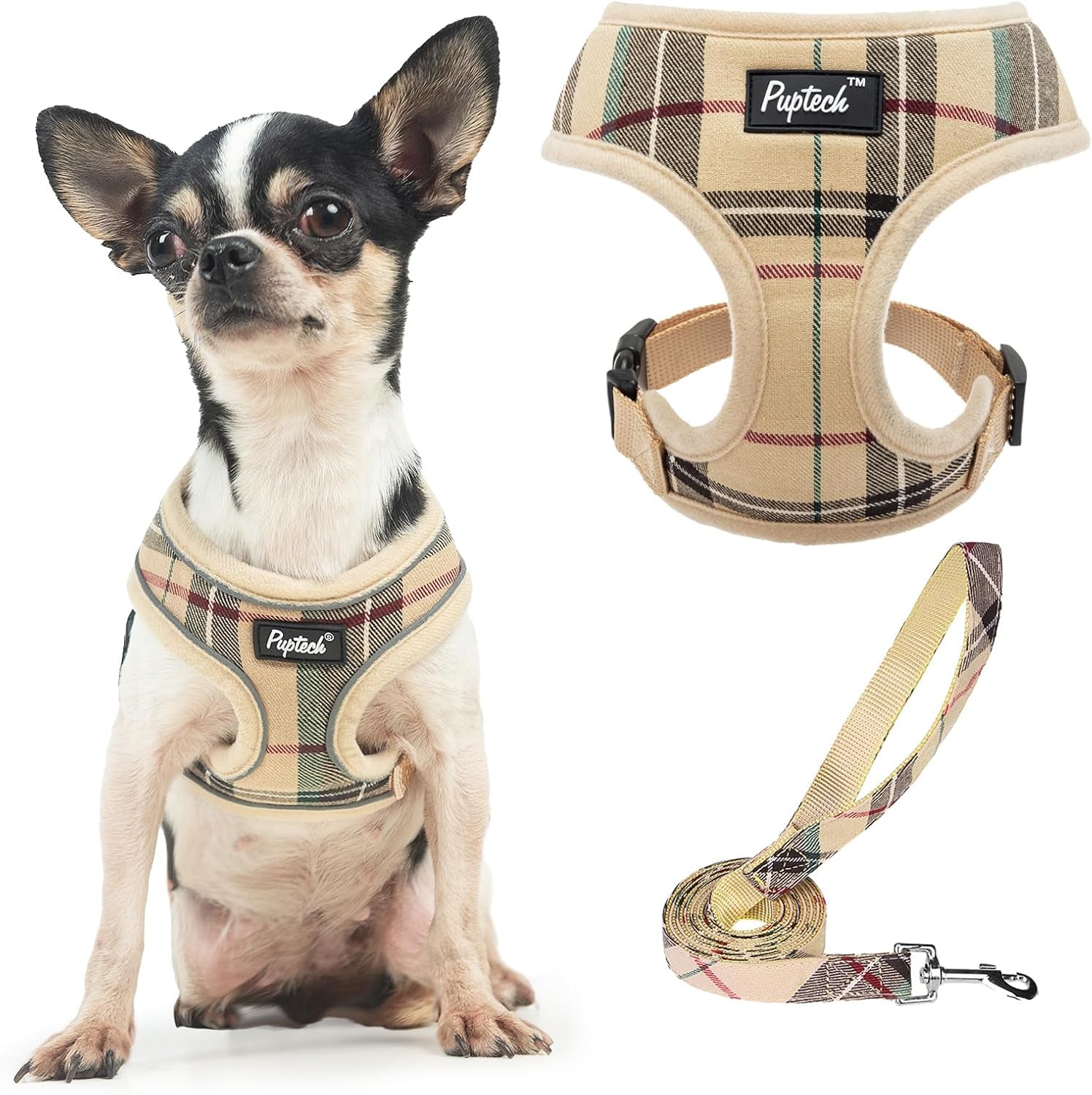 pupteck-soft-mesh-dog-harness-small-sized-and-leash-set-pet-puppy-cat-comfort-padded-vest-no-pull-harnesses-beige-s