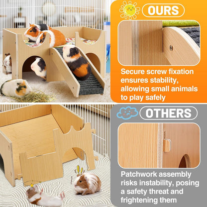 MEWTOGO Upgraded Sturdy Wooden Guinea Pig Castle with Stairs & Mat | Easy to Assemble, Sturdy, Playing Hiding House, for Hamsters Bunny Chinchillas Small Animals2