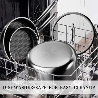 Hybrid Tri-Ply Stainless Steel Cookware Set Oven Safe | Pots and Pans Set Non Stick with Steamer Basket, Non Toxic Induction Cookware, Kitchen Cookware Sets PFOA & PTFE Free7