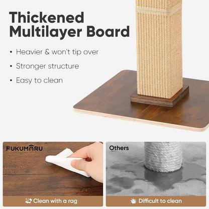 FUKUMARU Retro-Style Cat Scratching Post with Perch for Indoor Adult Cats | 28.7" Elevated Tall Cat Bed, Solid Wood Large Cat Scratcher Tower with Bed, Aesthetic Cat Tree Furniture with Natural Sisal3
