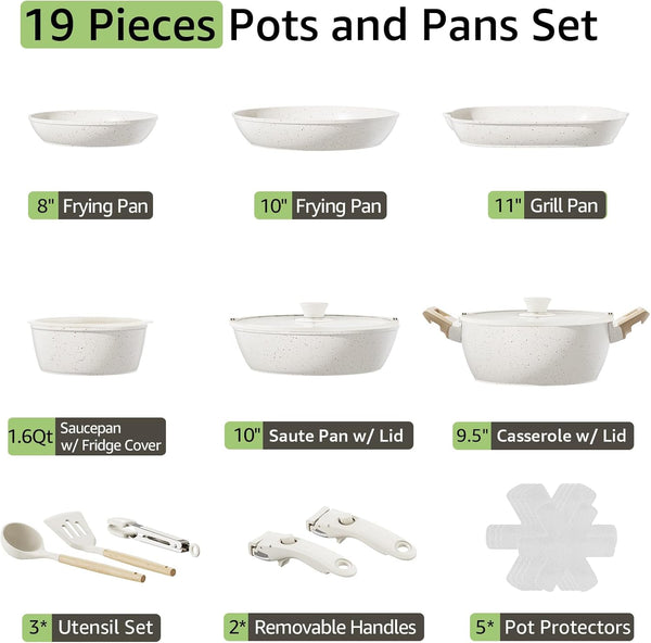 19-Piece Pots and Pans Set Non Stick, Ceramic Cookware Set with Removable Handles, Pfas-Free,Induction Compatible Dishwasher Safe,Stackable Space-Saving for Apartment or Rvs5