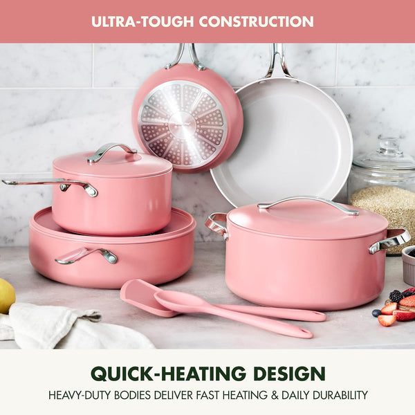 Nova 10-Piece Cookware Pots & Pans Set, Oprah’S Favorite Things 2024, Pfas-Free Ceramic Nonstick, Fry, Sauté, Stockpot, Utensils, Lids, Induction Suitable, Dishwasher & Oven Safe, Coral8
