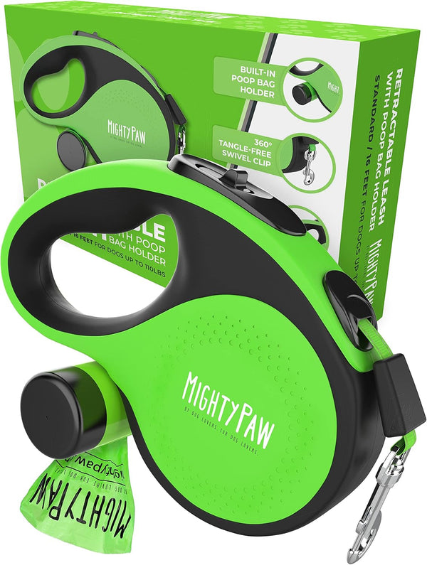 Mighty Paw Retractable Dog Leash 2.0, 16 Ft, for Medium Dogs, Heavy Duty | Reflective Nylon Tape, Tangle-Free Swivel Clip, One-Touch Quick-Lock Brake, Reflective Ring, Anti-Slip Handle11