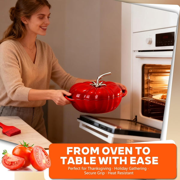French Tomato Cocotte, Enameled Cast Iron Dutch Oven 5Qt with Lid | French-Style Enameled Cast Iron Cookware with Thick Walls, Superior Heat Retention and a Durable Matte Enamel Interior.7
