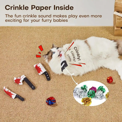 Potaroma 4Pcs Cat Toys, Horror Halloween Knife-Shaped Kitten Catnip Crinkly Sound Toys, Indoor Exercise for All Cat Breeds 6.5 Inches | Crinkly Sound Toys, Indoor Exercise for All Cat Breeds 6.5 Inches4