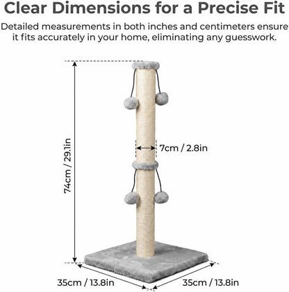 Dimaka 29'' Cat Scratching Post, Natural Sisal Rope Scratcher Post, Kitten Claw Scratch with 4 Danglingtoy Balls for Large Cats (Grey)2