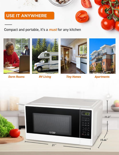 1.1 Cu. Ft. Countertop Microwave Oven, CHCM11100W, White | Touch Controls with Digital LED Display, 1100W Microwave, 12.4” Turntable, Push Button Door, 10 Power Levels7
