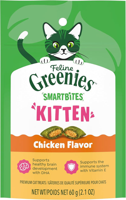 Greenies Feline Smartbites Kitten Treats, Chicken Flavor, 2.1 Oz | DHA for Brain & Vision Development, Supports Immune System, under 2 Cal/Treat, No Artificial Flavors/Preservatives, 1 Lb. Tub1