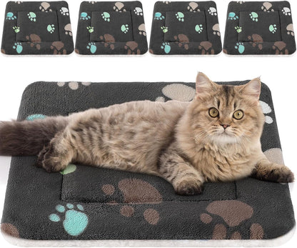 Tuanse 4 Pack Ultra Soft Dog Cat Bed Mat Small Animal Guinea Pig Bed with Cute Print Reversible Fleece Dog Crate Kennel Pad Cozy Washable Thickened Hamster Pet Beds Mat(13 X 19 Inches,Light Gray)12