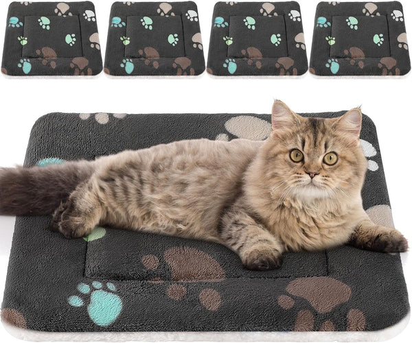 Tuanse 4 Pack Ultra Soft Dog Cat Bed Mat Small Animal Guinea Pig Bed with Cute Print Reversible Fleece Dog Crate Kennel Pad Cozy Washable Thickened Hamster Pet Beds Mat(13 X 19 Inches,Light Gray)12