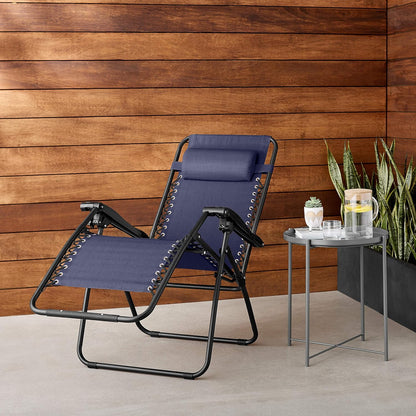 Zero Gravity Lounge Chair with Pillow, Foldable Outdoor Reclining Chair for Patio and Beach, Weather-Resistant Textilene, 300 Lb Capacity, 26", Navy Blue2