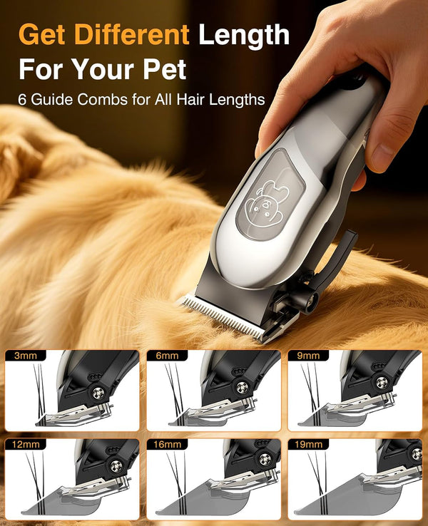 Dog Clippers for Grooming, Dog Grooming Kit for Heavy Thick Hair, Low Noise Cordless Pet Hair Trimmer with Stainless Steel Blade, Professional Rechargeable Hair Trimmer for Dogs and Cats Sliver3