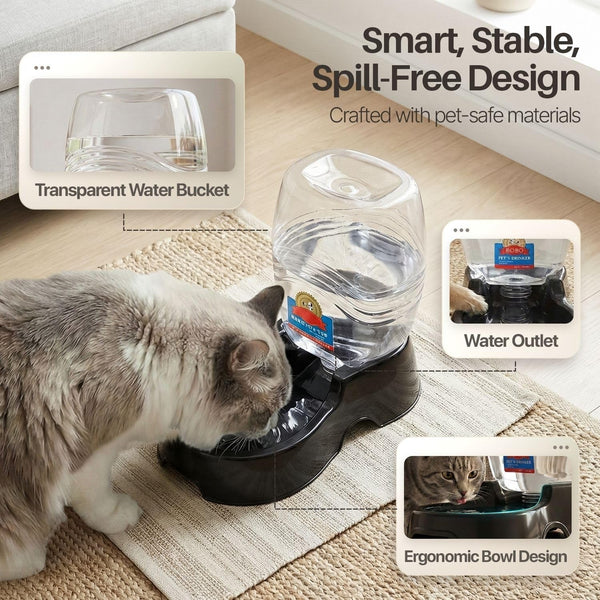 Flexzion Automatic Gravity Pet Waterer for Cat & Dog - Non-Skid & Easy-Clean Auto Replenish Water Dispenser Drinking Bowl (1/4 Gallon/ 900Ml), Black7