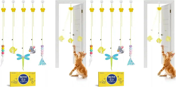Potaroma Interactive Cat Feather Toys 5 Pcs, Cat Teaser Retractable Hanging Indoor Kitten Play Chase Exercise, Mental Physical Stimulation for All Breeds and Species | Retractable Hanging Cat Toys, Indoor Kitten Play Chase Exercise, Mental Physical Stimulation for All Breeds7
