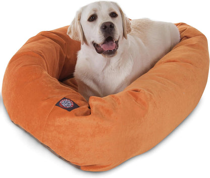 Majestic Pet 40 Inch Micro Velvet Calming Dog Bed Washable – Cozy Soft round Dog Bed with Spine for Head Support - Fluffy Donut Dog Bed 40X29X9 (Inch) – round Pet Bed Large – Pearl42