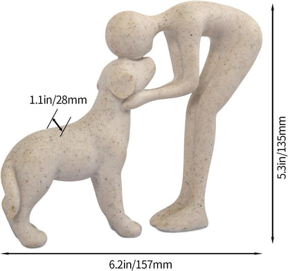 Abstract Person and Dog Head-To-Head Figurine Sandstone | Abstract Sculpture Celebrating the Bond between Person and Pet. Intimate Head-To-Head Touching Memory Keepsake for Dog Lovers3