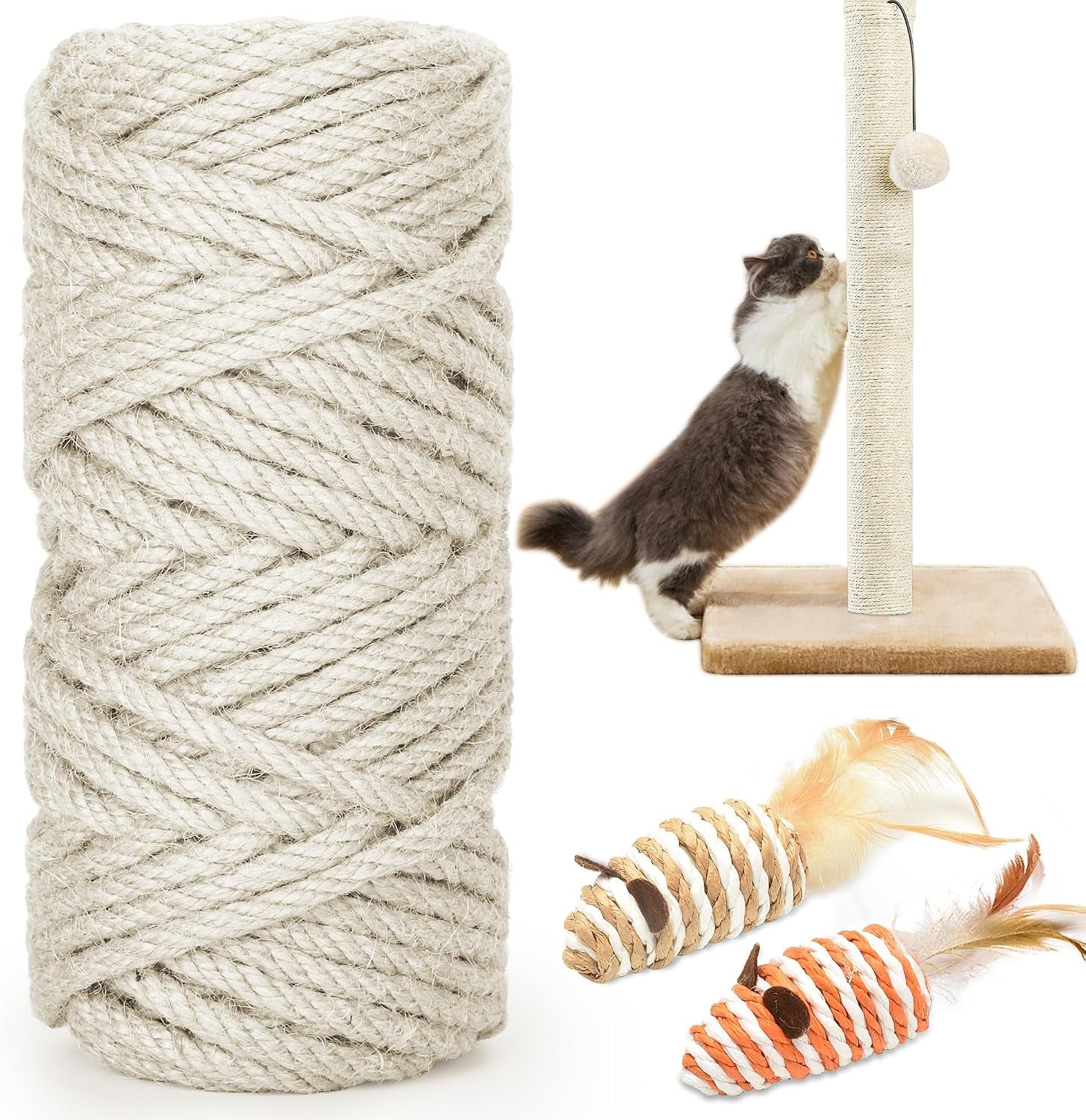 328ft-1-4-inch-cat-scratching-sisal-rope-for-cat-trees-posts-thick-white-jute-rope-with-2-cat-mouse-toys-for-scratch-posts-cat-towers-diy-projects