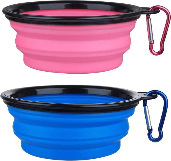 Dog Bowl Pet Collapsible Bowls, 2 Pack for Cats Dogs, Portable Pet Feeding Watering Dish for Walking Parking Traveling with 2 Carabiners (Small, Blue+Green)12