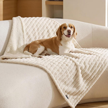 Bedsure Comfyfleece™ Waterproof Dog Blankets for Large Dogs,50X60 Cream | Soft Plush Couch Cover,Washable Corduroy Fleece for Furniture Protector,Cozy Calming Reversible Pet Blanket for Senior Dogs12