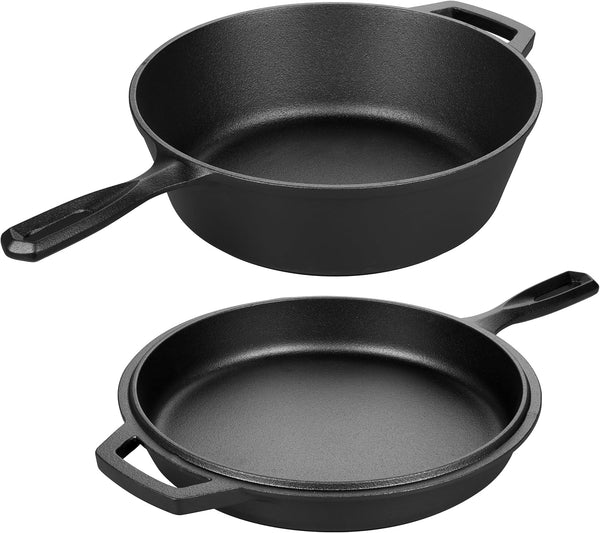 Pre-Seasoned Cast Iron Double Dutch Oven Pot with Skillet Lid, for Bread Baking, Outdoor, Campfire Cooking, 3 Quart2