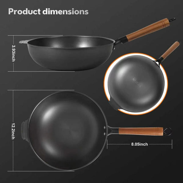 11.8-Inch Carbon Steel Wok, Pre-Seasoned with Advanced Nitriding Technology, Flat Bottom Stir Fry Pan, Lightweight Nonstick Surface, All Cooktops Compatible for Stir Fry, Pan-Fry, Steam, BBQ & Camping7