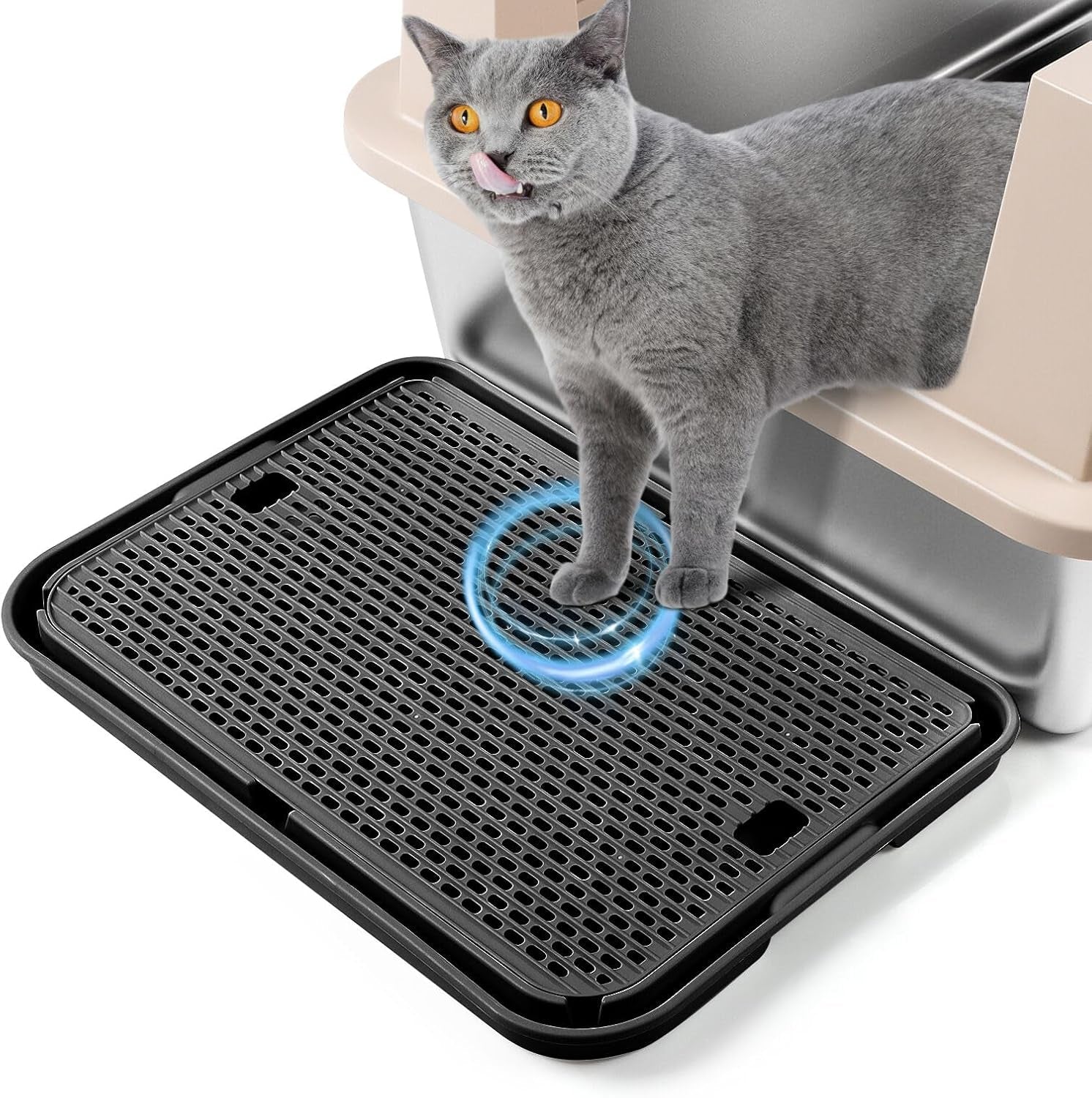large-cat-litter-box-step-mat-16-5x11-2-cat-ramp-stairs-cat-litter-catcher-for-self-cleaning-litter-box-cats-pedal-step-stool-ideal-for-kitten-older-cats-light-grey