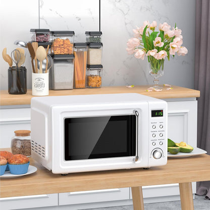 0.7Cu.Ft Retro Small Microwave Oven, 700W Compact Countertop Microwave with 5 Power Levels, Auto Cooking Menus, Glass Turntable, Child Lock & Glass Turntable for Apartment, Dorm (White)9