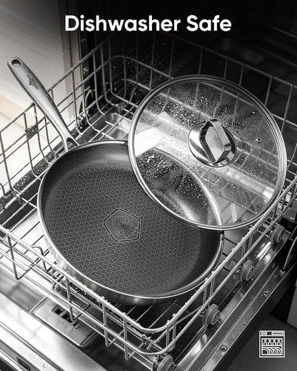 12" Titanium Pans for Cooking,Non-Stick,Dishwasher Safe | Pfas/Pfoa/Ptfe-Free,Easy Cleanup,Induction Compatible for All Stovetops,Includes Lid6