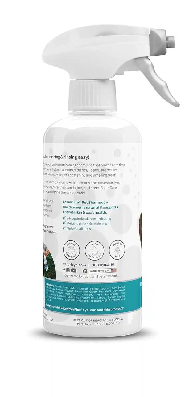Vetericyn Foamcare Dog Shampoo and Conditioner - Instant Foaming, Spray-On Hypoallergenic Shampoo, Plant-Based Formula for Dogs and Cats. 16 Ounce4