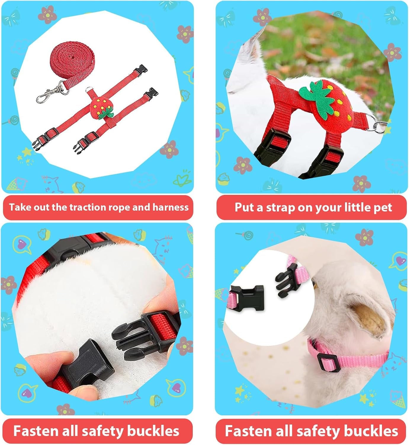 4-sets-adjustable-bunny-rabbit-harness-and-leash-set-small-pet-cute-vest-harness-leash-ferret-harness-guinea-pig-harness-ferret-leash-with-decorations-for-bunny-kitten-puppy-small-pets