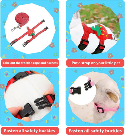 4 Sets Adjustable Bunny Rabbit Harness and Leash Set Small Pet Cute Vest Harness Leash Ferret Harness Guinea Pig Harness Ferret Leash with Decorations for Bunny Kitten Puppy, Small Pets7