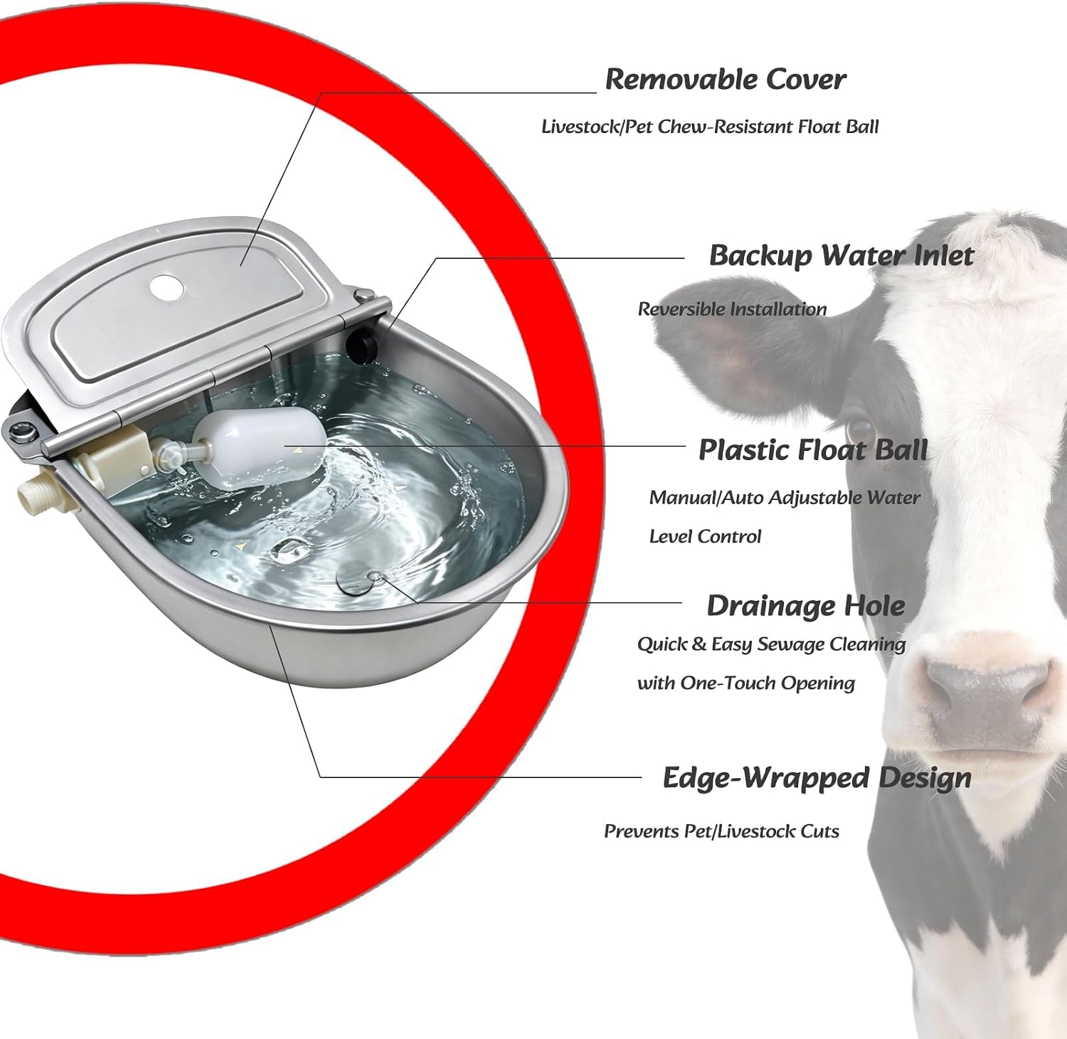 automatic-water-bowl-304-stainless-steel-pet-water-dispenser-dog-feeder-waterer-for-large-dogs-with-40-inch-steel-hose-2-float-valve-copper-connector-adapter-2-bolts-with-drainage-hole