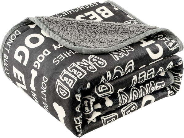 Washable Waterproof Dog Blankets for Large Dogs, 50"X60" Black | Soft Fluffy Pet Blanket for Couch Sofa Car Crate, Bed Furniture Protector, Reversible Sherpa Fleece Dog Blanket, Paw Pattern10
