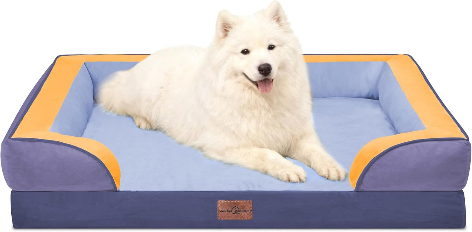 comfort-expression-orthopedic-dog-bed-for-extra-large-dogs-with-bolster-waterproof-dog-couch-bed-with-washable-cover-non-slip-bottom-supportive-egg-crate-foam-xl-pet-bed-42x30-inch
