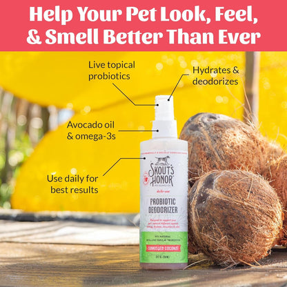 SKOUT'S HONOR Probiotic Dog Deodorizing Spray - Sunkissed Coconut, 8 Oz | Hydrating Daily-Use Formula with Avocado Oil and Omega-3S, Microbiome-Friendly, Paraben and Sulfate-Free5