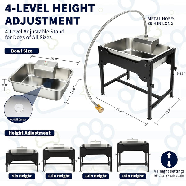 BWOGUE 3 Gal Automatic Dog Water Dispenser, Elevated Outdoor Bowl for Dogs | Automatic Water Dispenser for Dogs, Stainless Steel Pet Waterer, 9/11/13/15 in Stand, Float Valve, Big Dogs Pets Livestock3