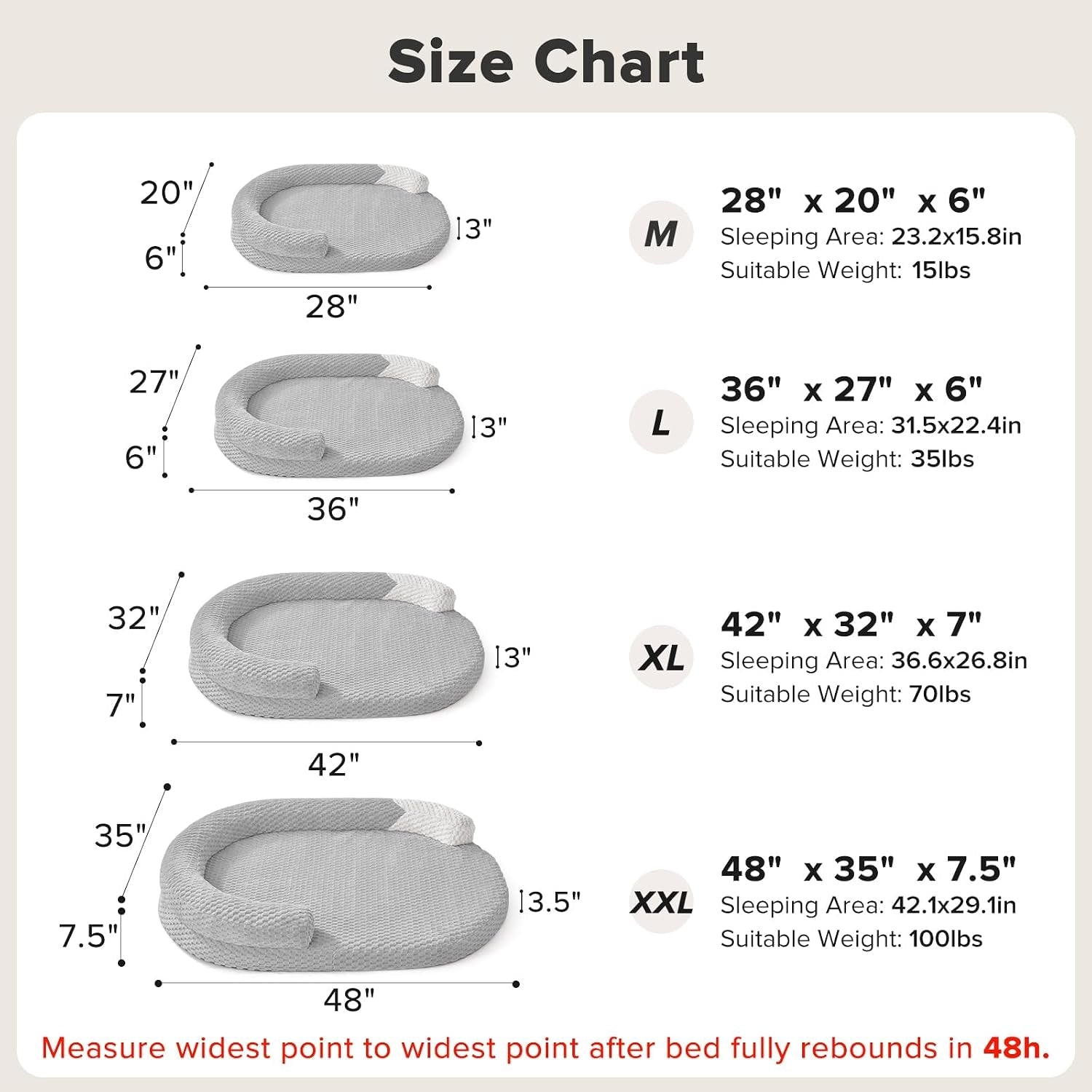 joejoy-xl-orthopedic-dog-beds-large-sized-dog-extra-large-washable-waterproof-oval-large-dog-bed-with-removable-cover-egg-crate-foam-pet-bed-with-bolster-non-skid-bottom-light-grey-42x31