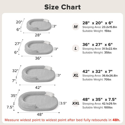 JOEJOY XL Orthopedic Dog Beds Large Sized Dog, Extra Large Washable Waterproof Oval Large Dog Bed with Removable Cover, Egg-Crate Foam Pet Bed with Bolster & Non-Skid Bottom, Light Grey, 42''X31''4