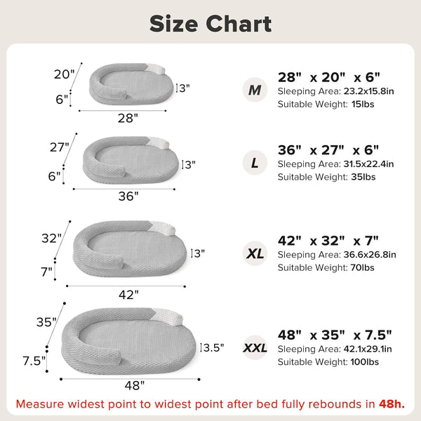 JOEJOY XL Orthopedic Dog Beds Large Sized Dog, Extra Large Washable Waterproof Oval Large Dog Bed with Removable Cover, Egg-Crate Foam Pet Bed with Bolster & Non-Skid Bottom, Light Grey, 42''X31''4