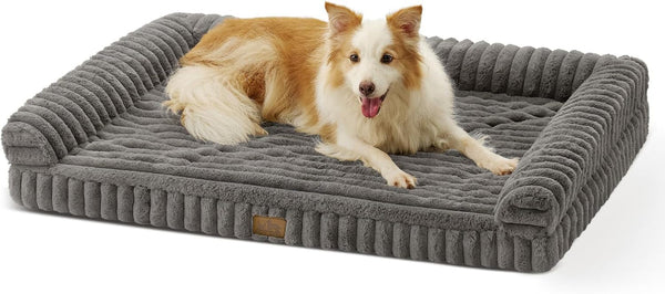 COZY KISS Ultra Soft Faux Rabbit Fur Dog Bed for Medium Dogs – 36"X27" Orthopedic Foam Couch, Removable Washable Cover & Waterproof Lining, Cream21