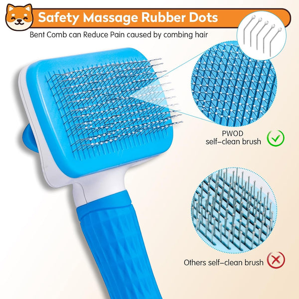 Dog & Cat Brush, Self Cleaning Slicker Brush for Pets Shedding | 1 Click Clean,Lightweight,Massaging Particles,Soft Non-Slip Handles,For All Furry Animls4