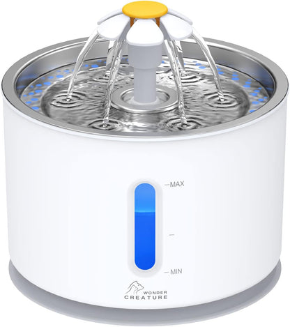 Wonder Creature Cat Water Fountain Stainless Steel Lid 81Oz/2.4L | Quiet Pet Fountain, LED Water Level Window, Multi-Layer Filter, Dishwasher-Safe Stainless Steel Lid for Cats and Dogs1