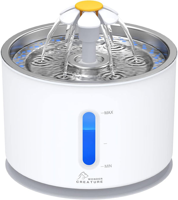 Wonder Creature Cat Water Fountain Stainless Steel Lid 81Oz/2.4L | Quiet Pet Fountain, LED Water Level Window, Multi-Layer Filter, Dishwasher-Safe Stainless Steel Lid for Cats and Dogs1