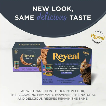 Reveal Fish & Chicken Variety in Gravy Wet Cat Food 12-Pack 2.47 Oz Cans | 100% Natural, High Quality Protein, Limited Ingredient, Grain Free, No Fillers, No Artificial Additives, No By-Products2