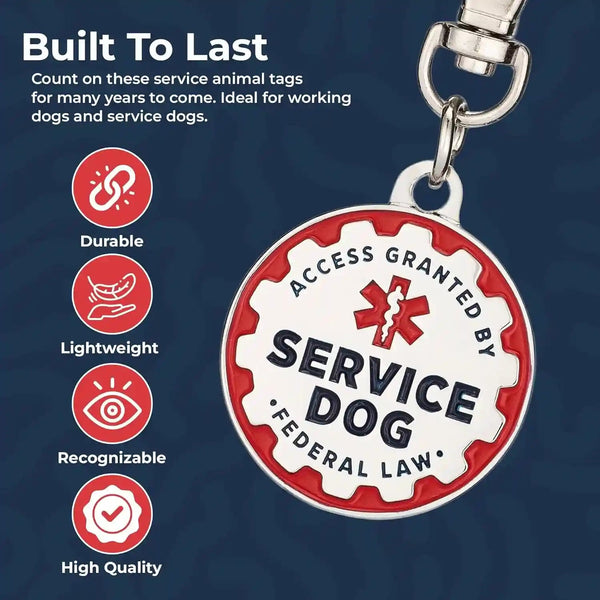 Industrial Puppy Service Dog Tag, 2 Pack: Metal Pet ID Tags for Service Animals, Emotional Support Dogs and Therapy Dogs, 1.25 Inch Diameter, Double Sided, Navy Lettering and Red Enamel Trim7